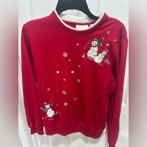 Alfred Dunner Red and White christmas Embroidered Sweater